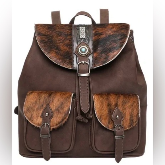 MONTANA WEST Trinity Ranch Hair On Cowhide Conceal Carry Backpack - coffee - Picture 3 of 6